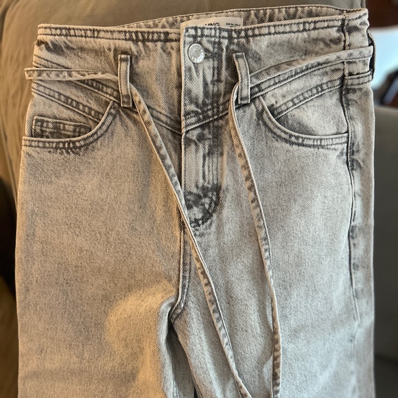 Mango Light Grey Bow Cotton Jeans/Culottes - Size 34 - Picture 10 of 13